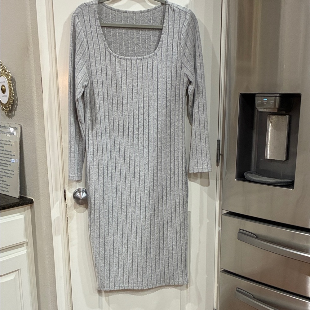 Gray Ribbed Knit Dress 0XL